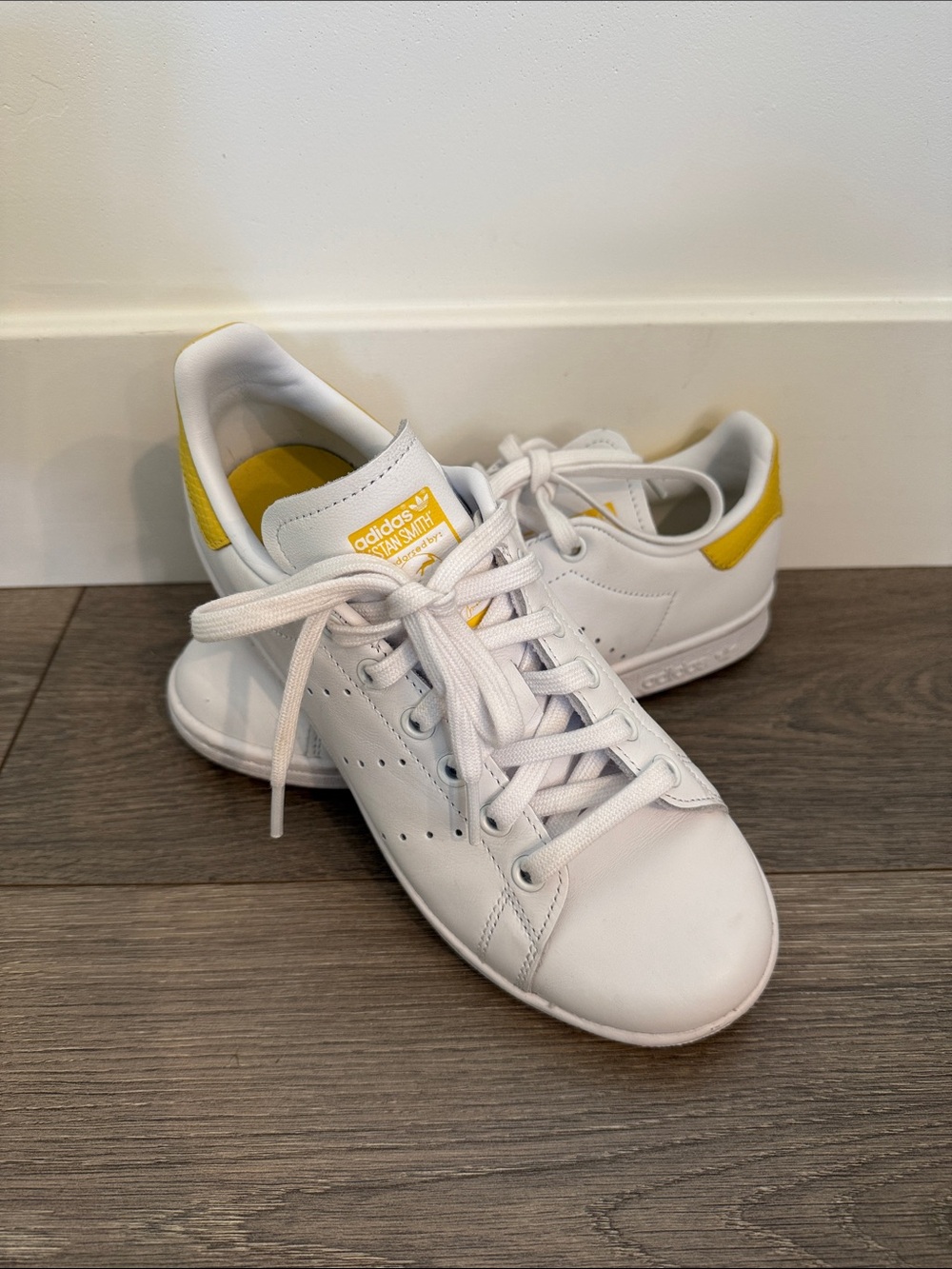 adidas White Sneakers with Yellow Heel Tab - Women